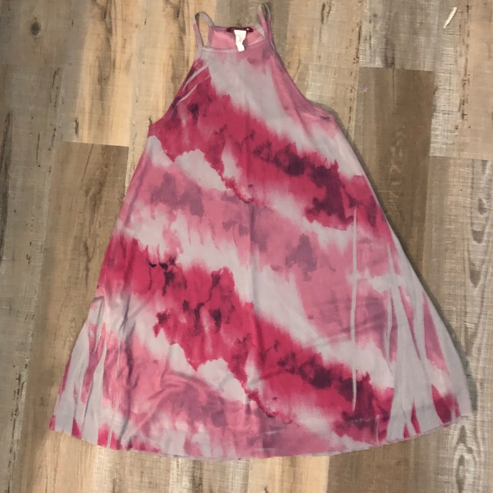 Tie dye dress small beach pink grey
